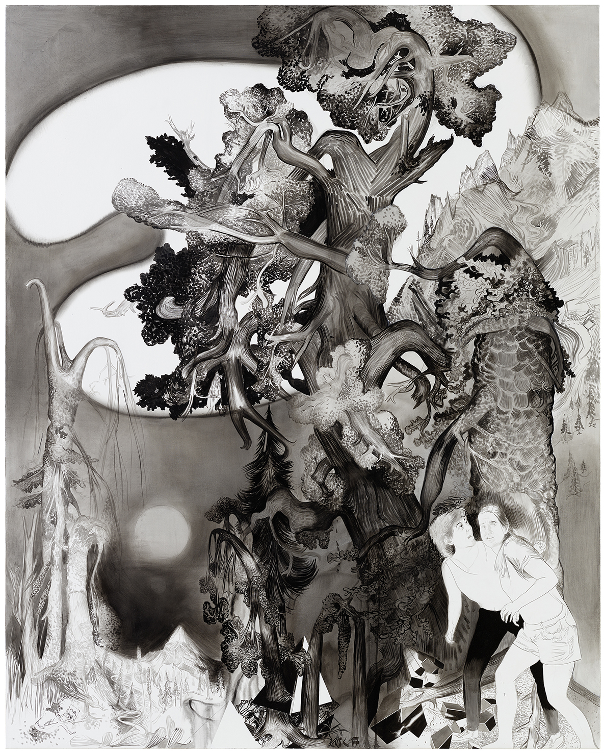 Susanne Kühn, 2018, Girls hiking, 250 x 190 cm, mixed media on canvas