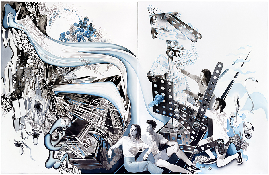 ROBOTA II - on the occasion of the exhibition BOSCH & KÜHN, 2019, 250 x 390 cm, mixed media on canvas, two-parts